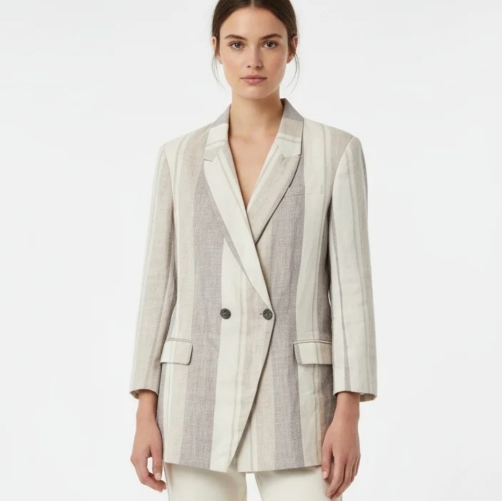 Valentina Kova Linen Stiped Oversized Neutral Blazer Size S